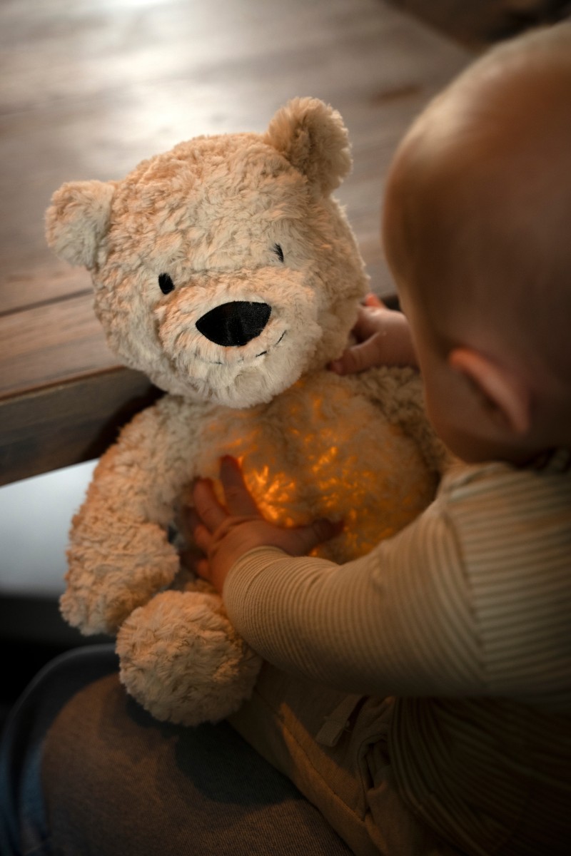 Pletený medvedík Bo so senzorom plaču Warm Linen